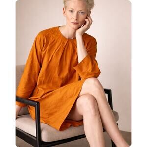 COS Orange Invert Pleat Lagenlook Lantern  Sheath Dress Boho Minimalist Sz 14